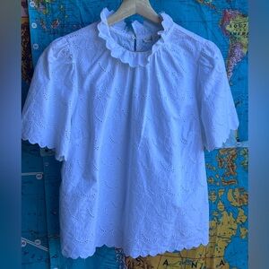 FREE ASSEMBLY White Eyelet Ruffled Collar Blouse 100% Cotton